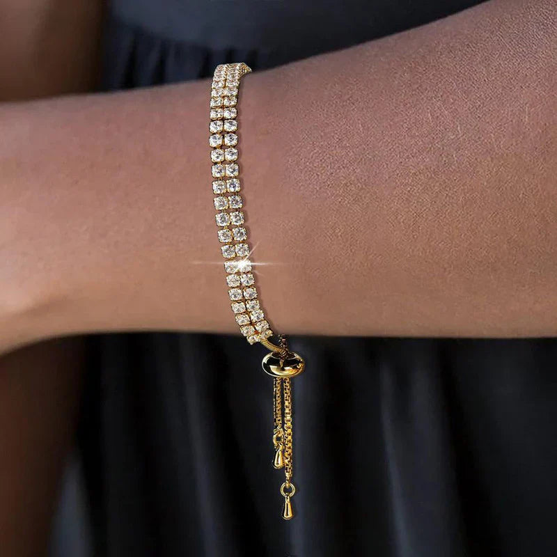 Double layer gold plated adjustable tennis bracelet