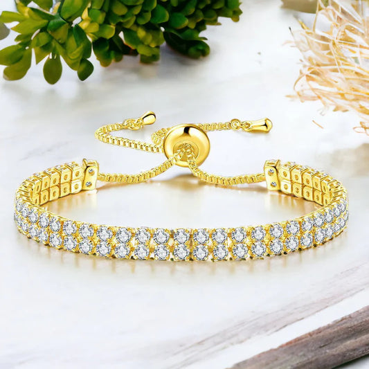 Double layer gold plated adjustable tennis bracelet