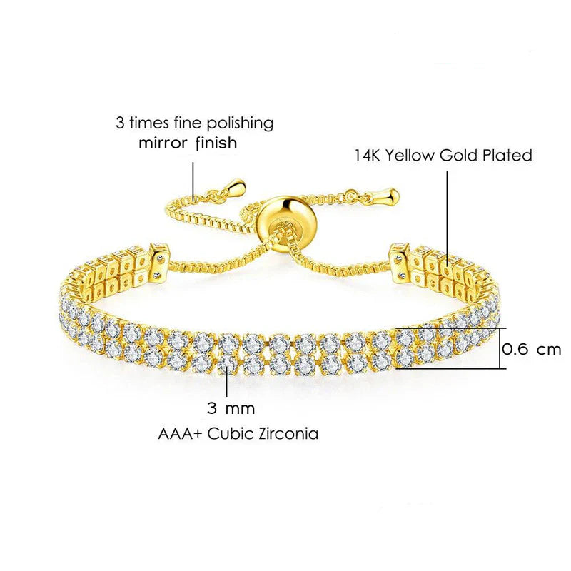 Double layer gold plated adjustable tennis bracelet