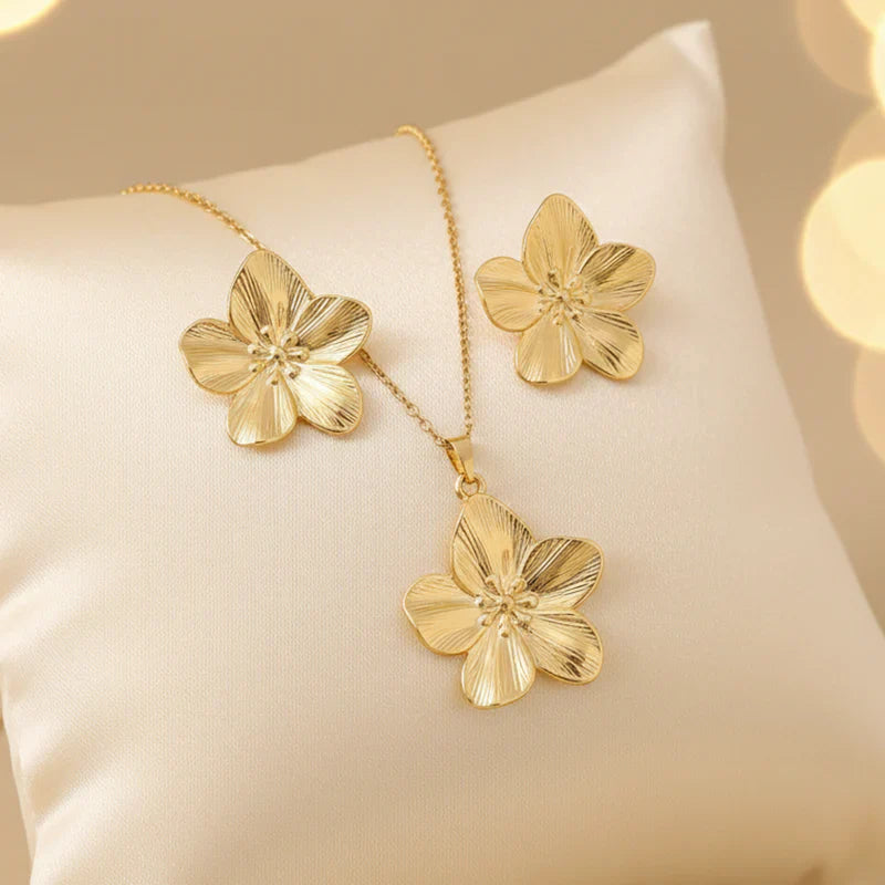 Flower bow earring & necklace combo