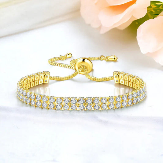Double layer gold plated adjustable tennis bracelet