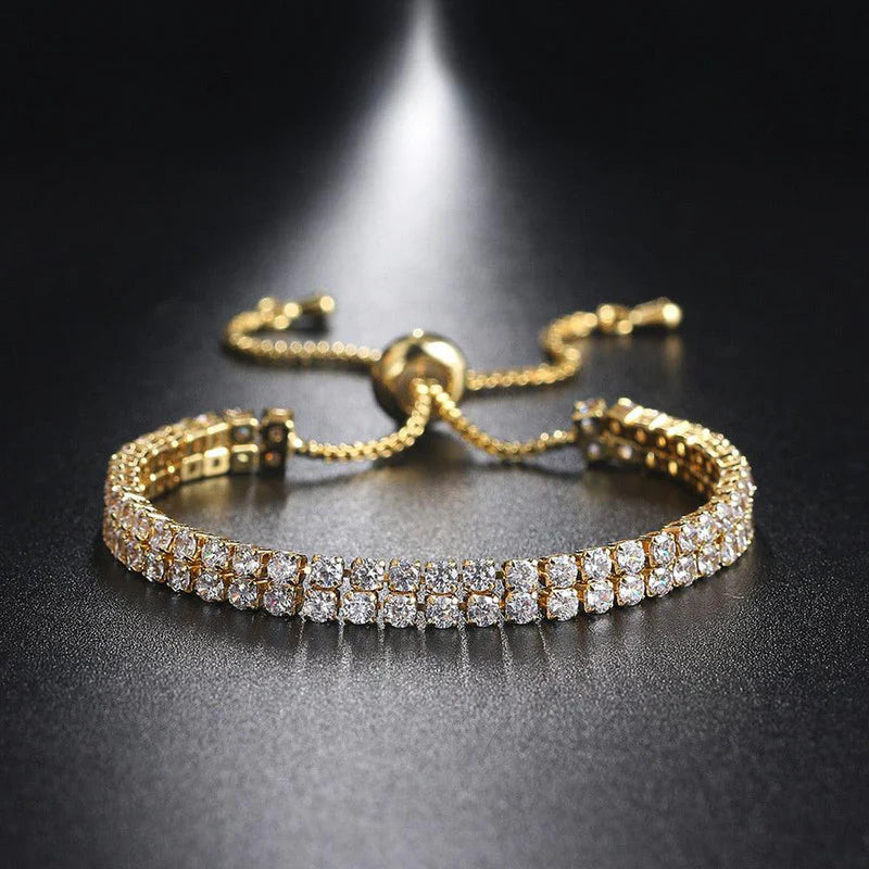 Double layer gold plated adjustable tennis bracelet