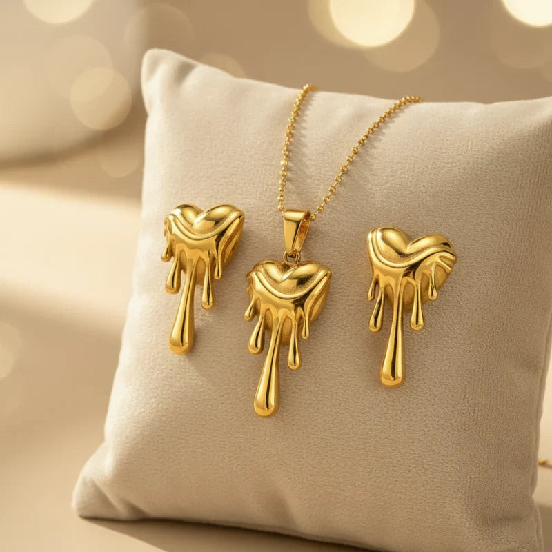 Melting heart earring & necklace combo