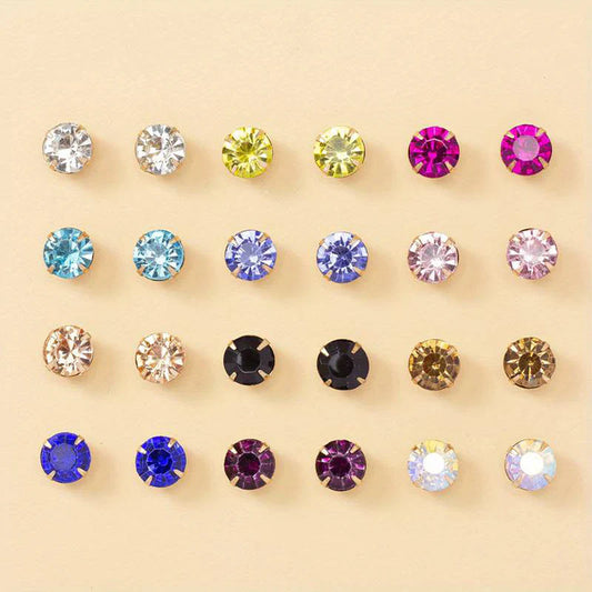 Gold Plated Multicolour Studs of 12 Pair For Women