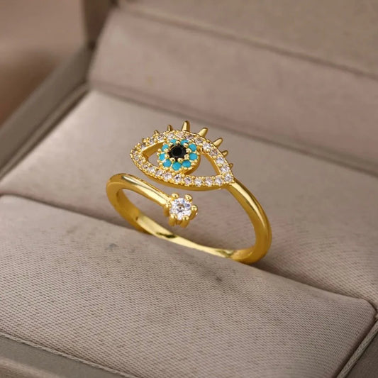 Golden evil eye guardian ring