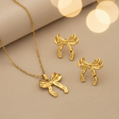 Minimal bow earring & necklace combo