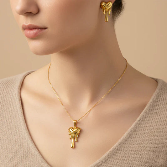 Melting heart earring & necklace combo