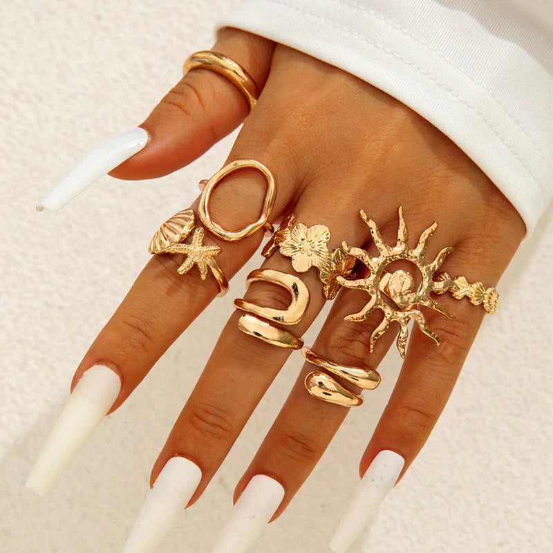 Gold Plated Stackable Rings Pack of 8 For Women