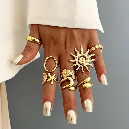 Gold Plated Stackable Rings Pack of 8 For Women