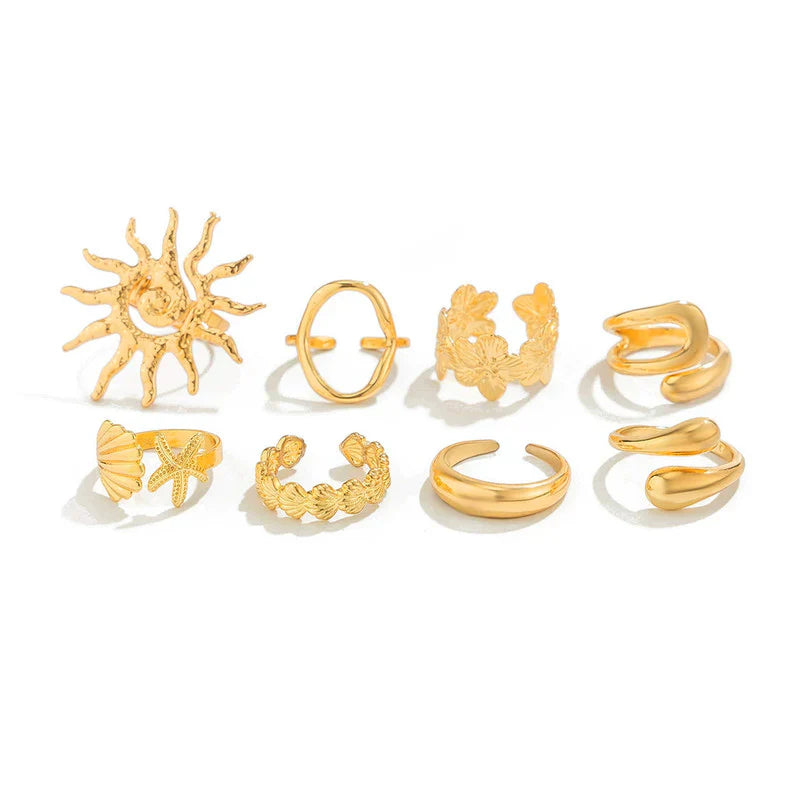Gold Plated Stackable Rings Pack of 8 For Women